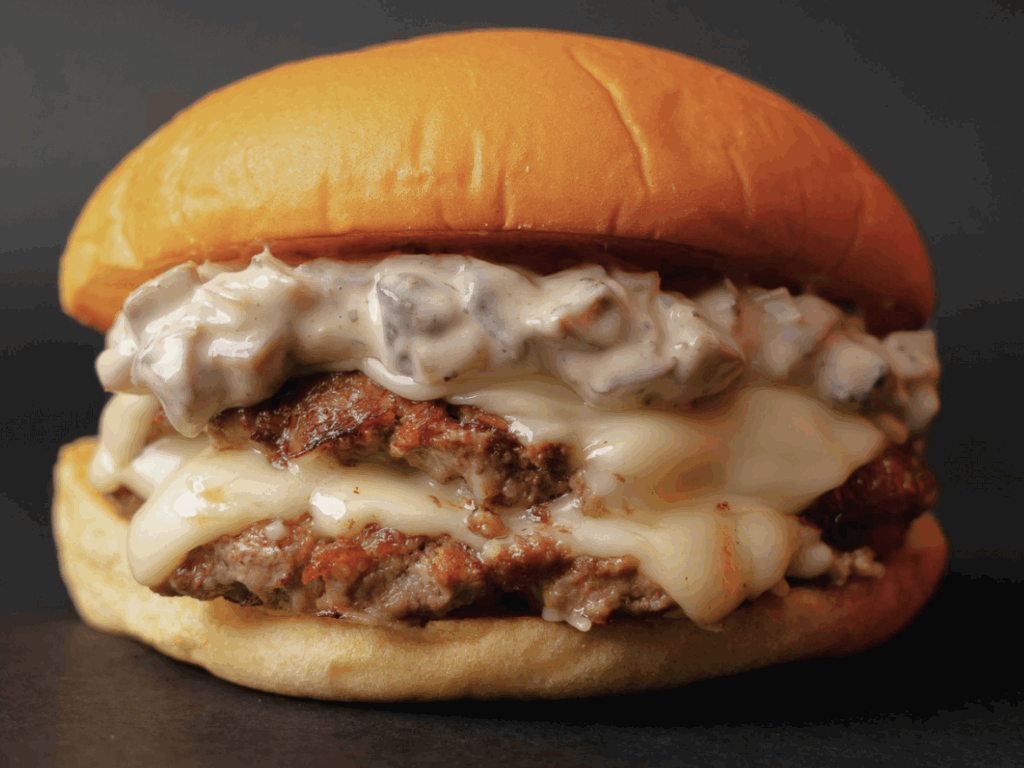 Cheeseburger with mushroom sauce