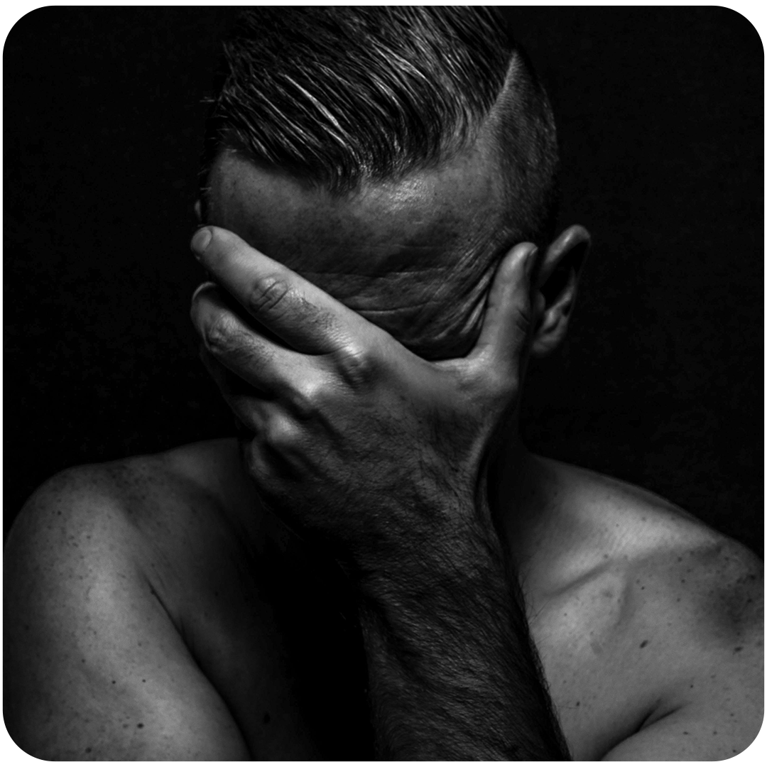 Black and white somber portrait