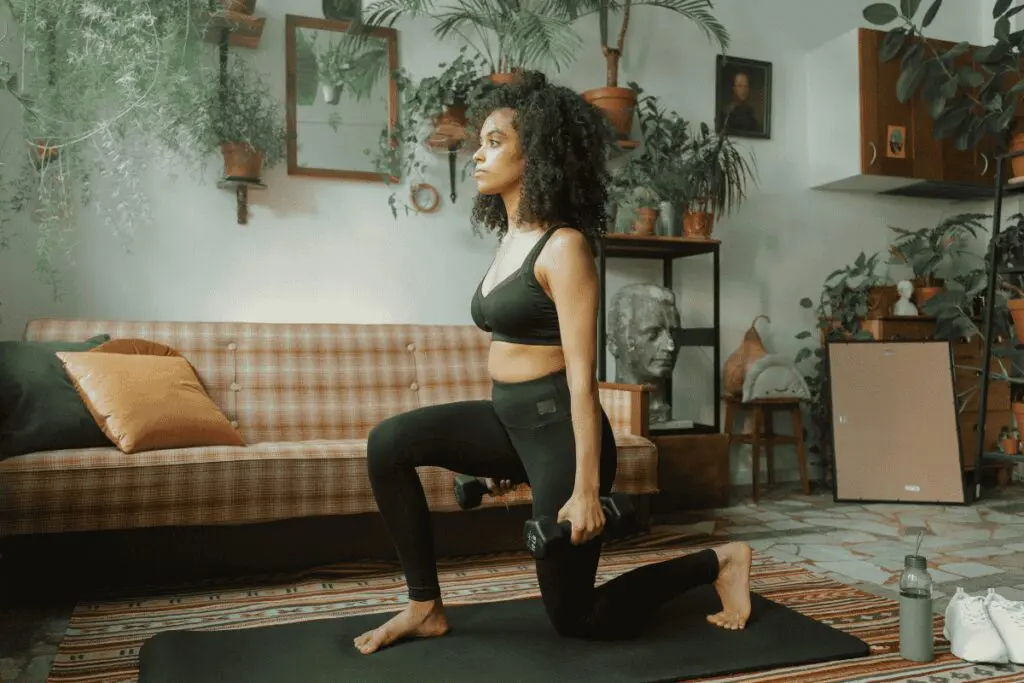 Home workout with indoor plants