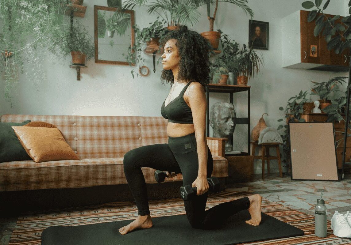 Home workout with indoor plants